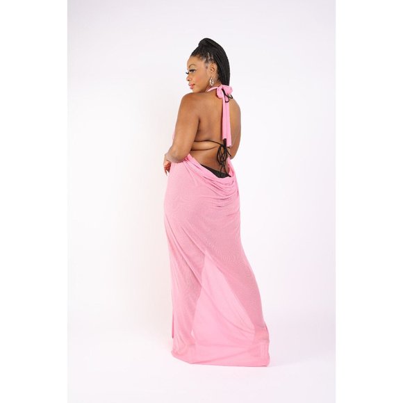 Women's Halter Front Slit Beach Maxi Cover Up Swimwear Polyester/Spandex - Picture 6 of 12